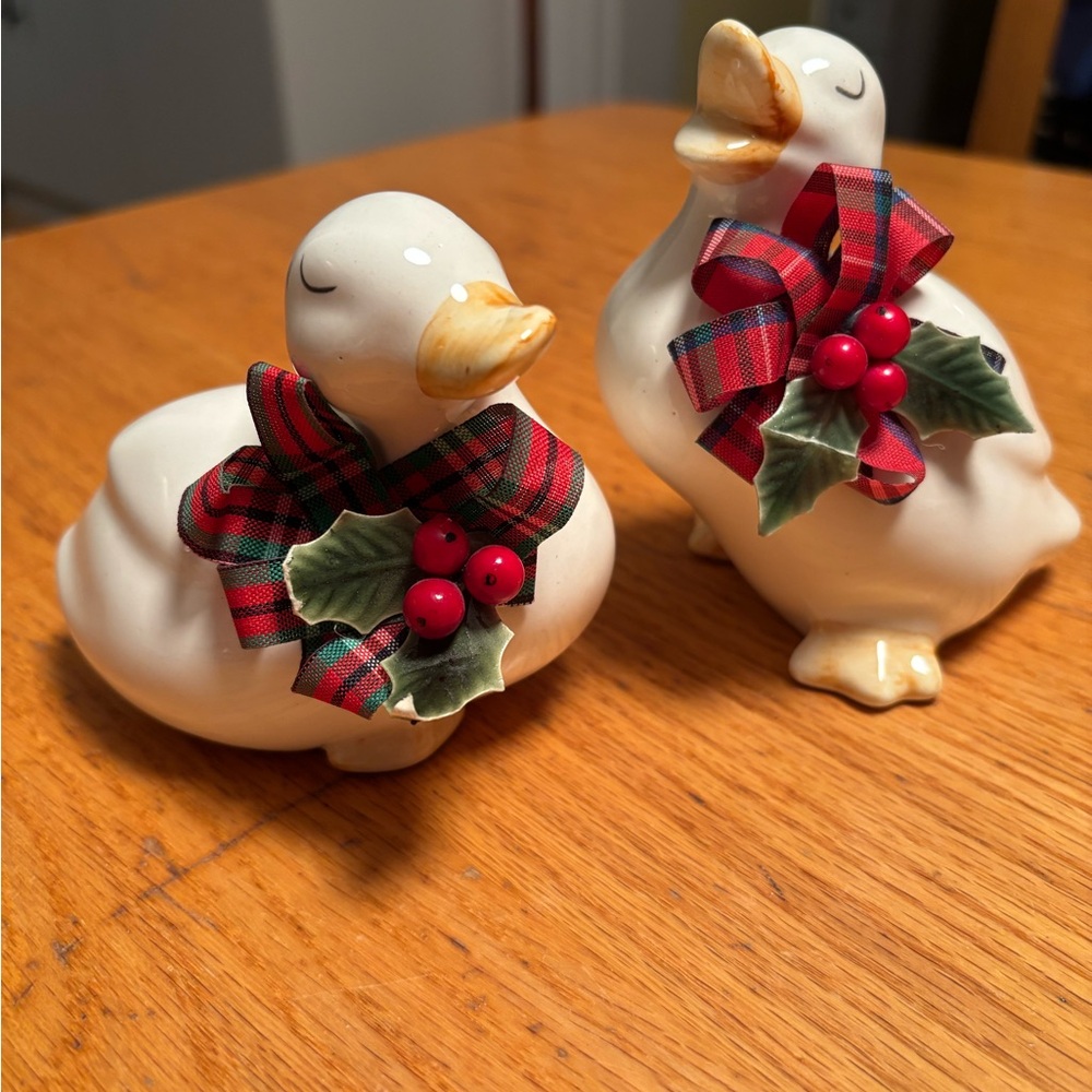 Enesco Holiday Ducks with Plaid Bows